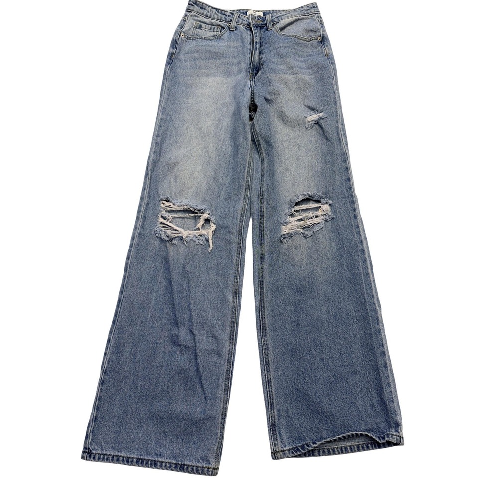 BP. Jeans Womens 27 Blue Light Wash High Rise Wide‎ Leg Distressed Denim 29x30